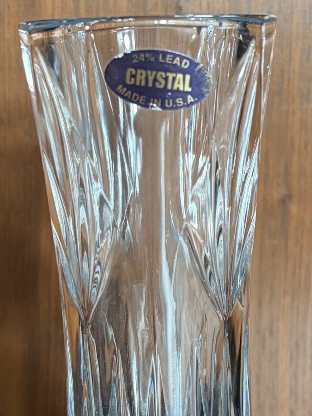 Vintage 24% Lead Crystal Clear Glass Vase Made in the USA Starburst Base - EUC